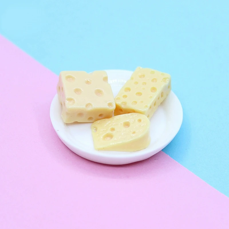 10pcs Resin Cheese Mini Kawaii Dollhouse Miniatures Flatback Cabochon Fake Food Material Crafts Scrapbook Accessories Charm Diy