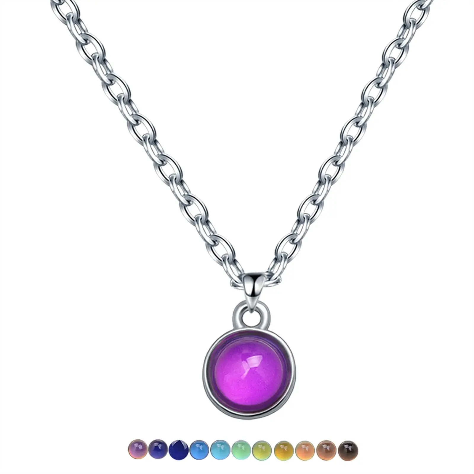 Unique Mood Necklace Stainless Steel Round Pendant Color Changing Jewelry Gift for Girls and Women