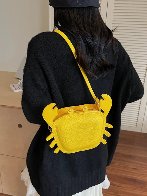 

Уникальная сумка через плечо с крабовым дизайном, модная сумка на одно плечо, универсальная милая и необычная маленькая квадратная мягкая сумка из искусственной кожи