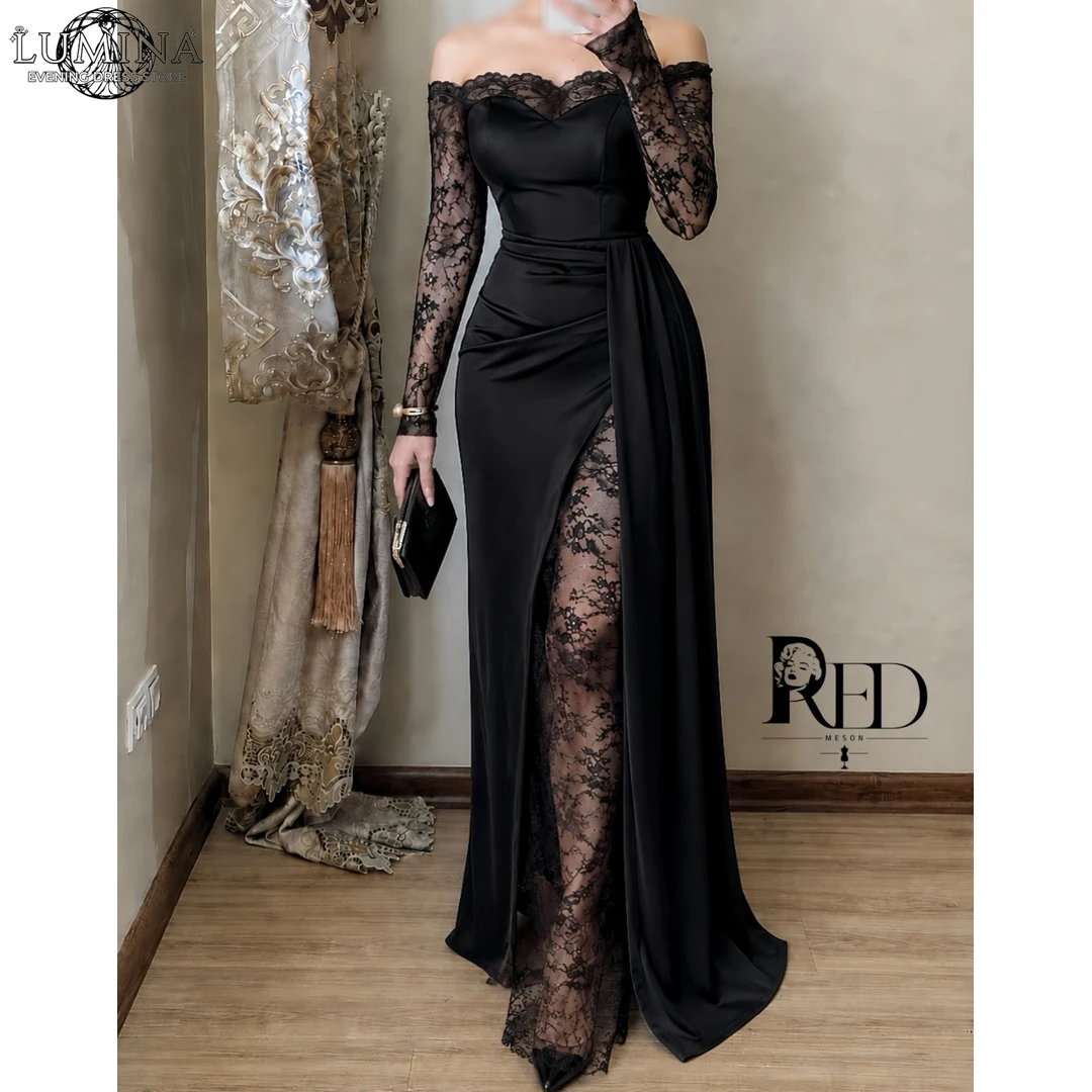 Embroidery Fish - Lumina Slit Long Sleeves Prom Dresses