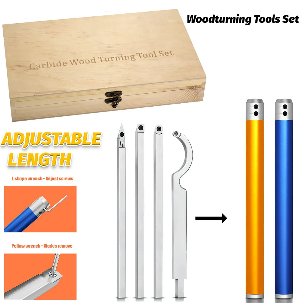 

6 in 1 Carbide Woodturning Tool Set Woodturning Chisel Kit with Cutting Inserts , Lathe Roughing and Finishing Hollow Tool