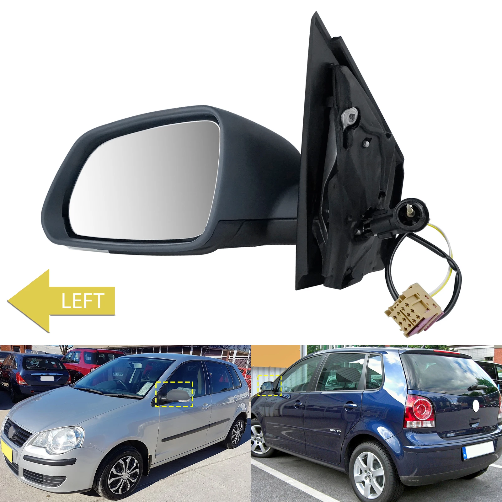 

For VW Polo MK4 9N Hatchback 2005-2009 Manual Cable Wing Door Mirror Primed Left