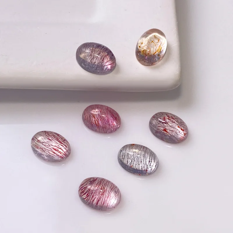 Natural Super Seven Oval Faceted Loose Gemstone Clear Crystal With Mica Inclusions For Ring Jewelry Inlay