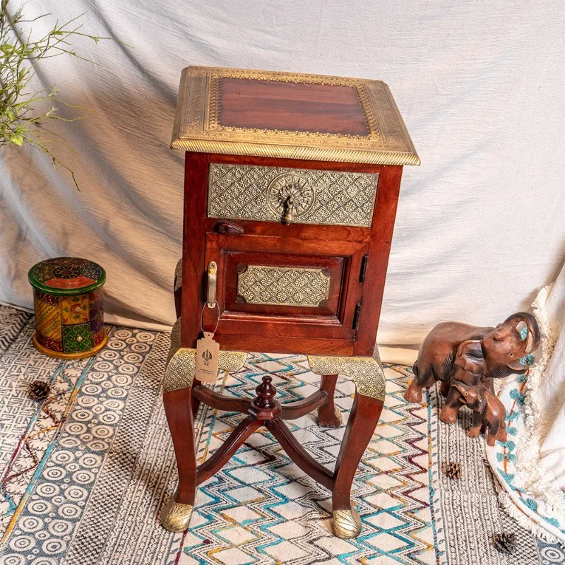 Solid wood clad copper chest cabinet, bedside table, living room decorative cabinet brass carving