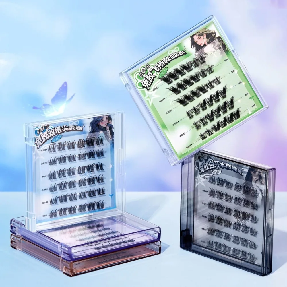 Grupos de pestañas autoadhesivos DIY a la moda, pestañas postizas adhesivas de Manga reutilizables, maquillaje fino, grupos de pestañas postizas para mujer