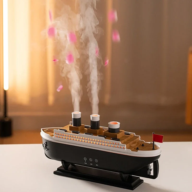 Intelligent Timing Spray Aromatherapy Machine with Colorful Atmosphere Light Ship Model Ornaments Remote Control  Humidifier