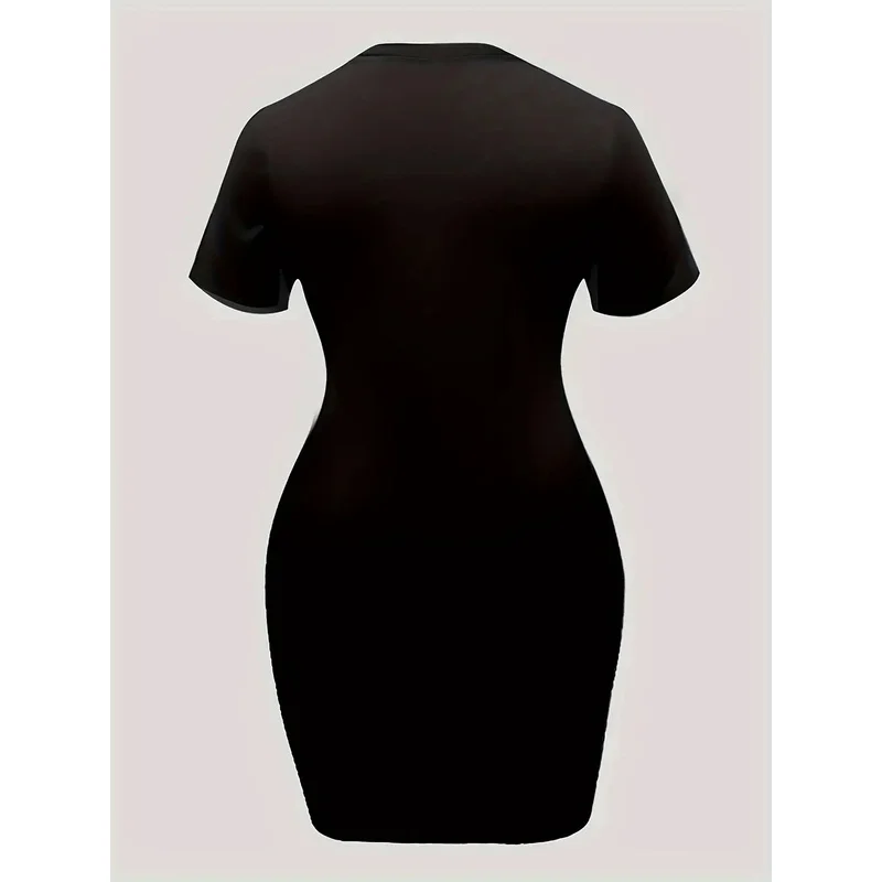 Women Short Sleeve Bodycon T-Shirt Mini Dress, Perfectly Imperfect Rainbow Letter Print Casual Dress