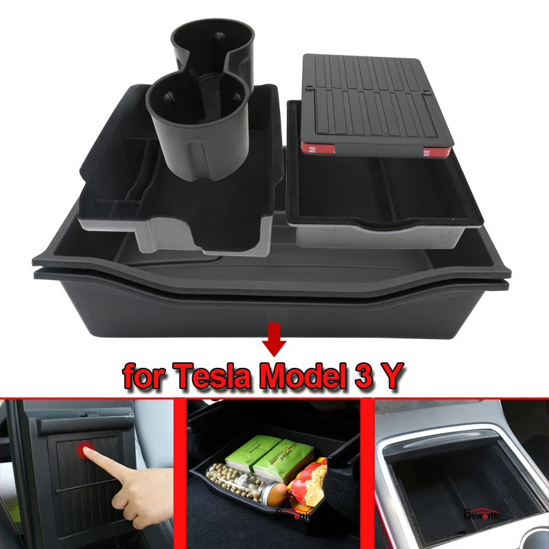 

Underseat Storage Box Set For Tesla Model 3/Y 2023 Central Control Armrest Hidden Storage Organizers Box Drawer Car Accessories