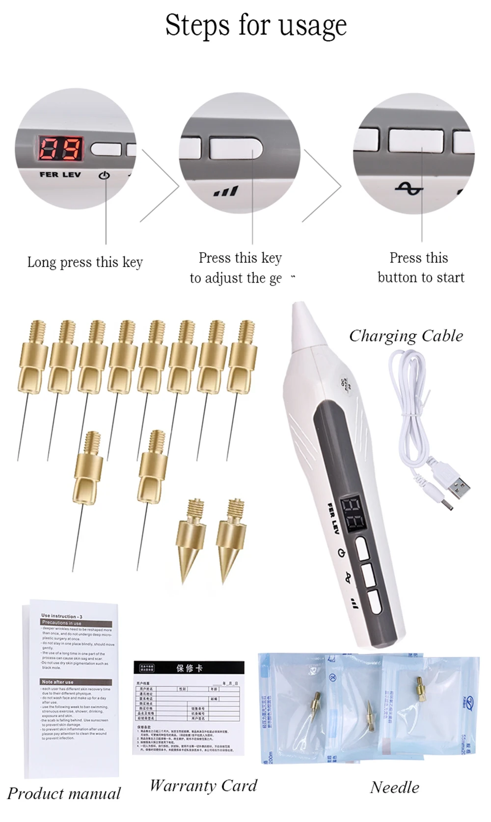 Professionelles 9-Stufen-LCD-Display Fibroblast-Plasma-Pen Augenlidstraffung Hautflecken-Entferner Muttermale Warzenentferner Schönheitsgerät für Zuhause – Detail 12