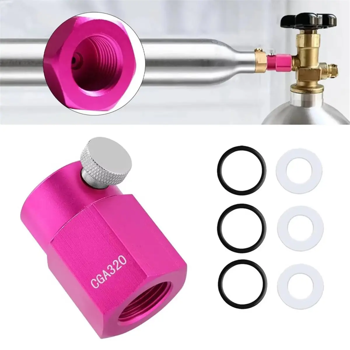 HOUSEHOLD*GOOD CO2 Quick Connect Cylinder Refill Adapter Filling Adaptor Charing Station for Pink Canister
