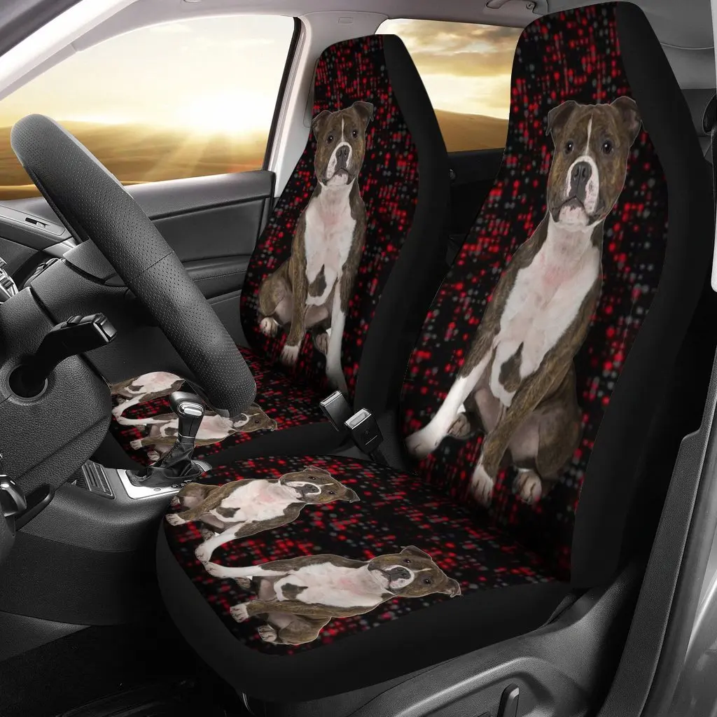 Staffordshire Bull Terrier Print Car Seat Covers Set 2 Pc, Car Accessories Seat Cover