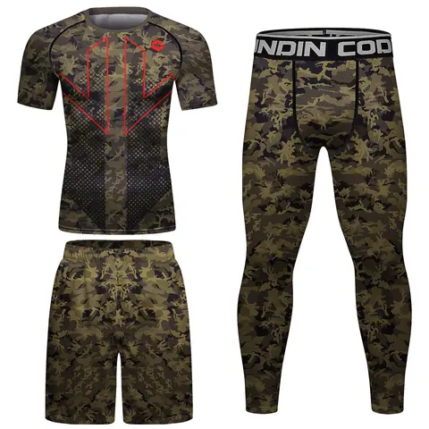 Cody Fitness Wear Long Sleeve Mens BJJ MMA Compression Shirt Rashguards Leggings 4 in 1 Set Camouflage Basketball Tracksuit