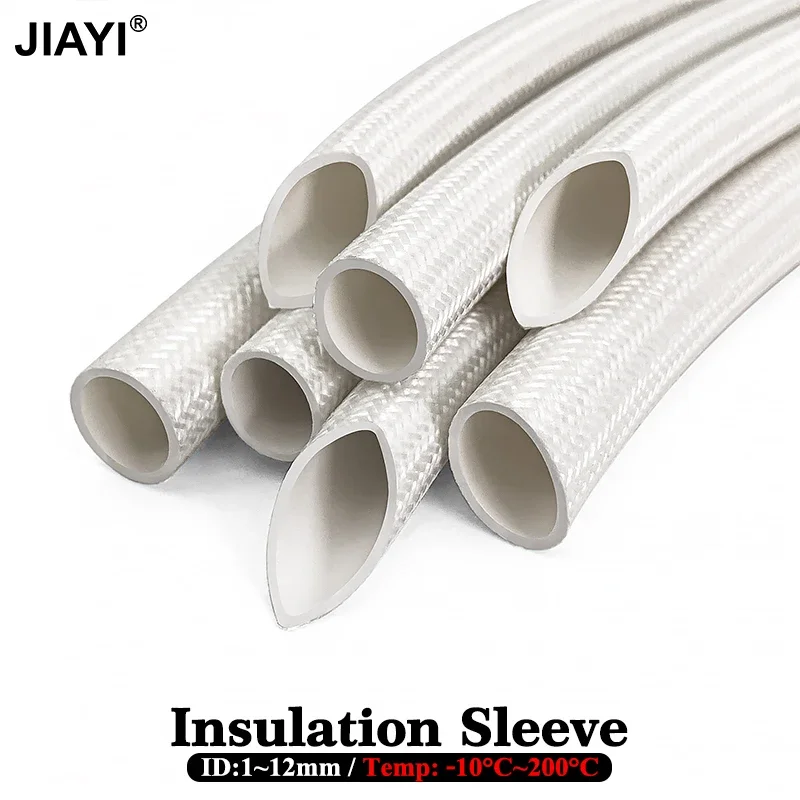 5M Glass Fibre Sleeving Lined with Silicone High Temperature Braided Sleeving Cable Protection Insulated Tube ID 1 3 5~12mm