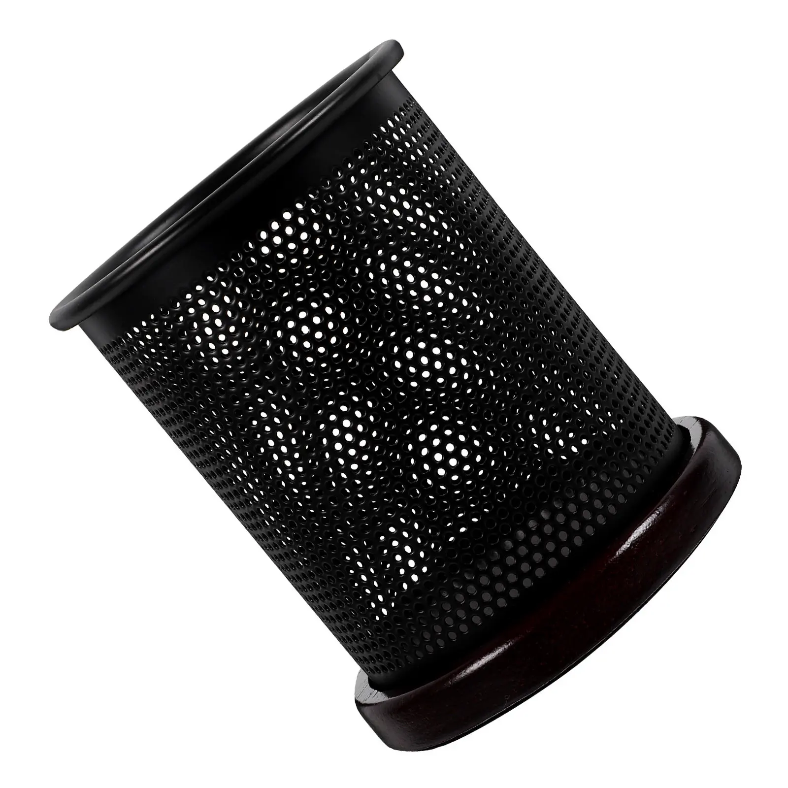 

Metal Mesh Pen Holder with Wooden Base Desktop Organizer for Pens Pencils Sharpeners Small Items Office Student Desk Decor