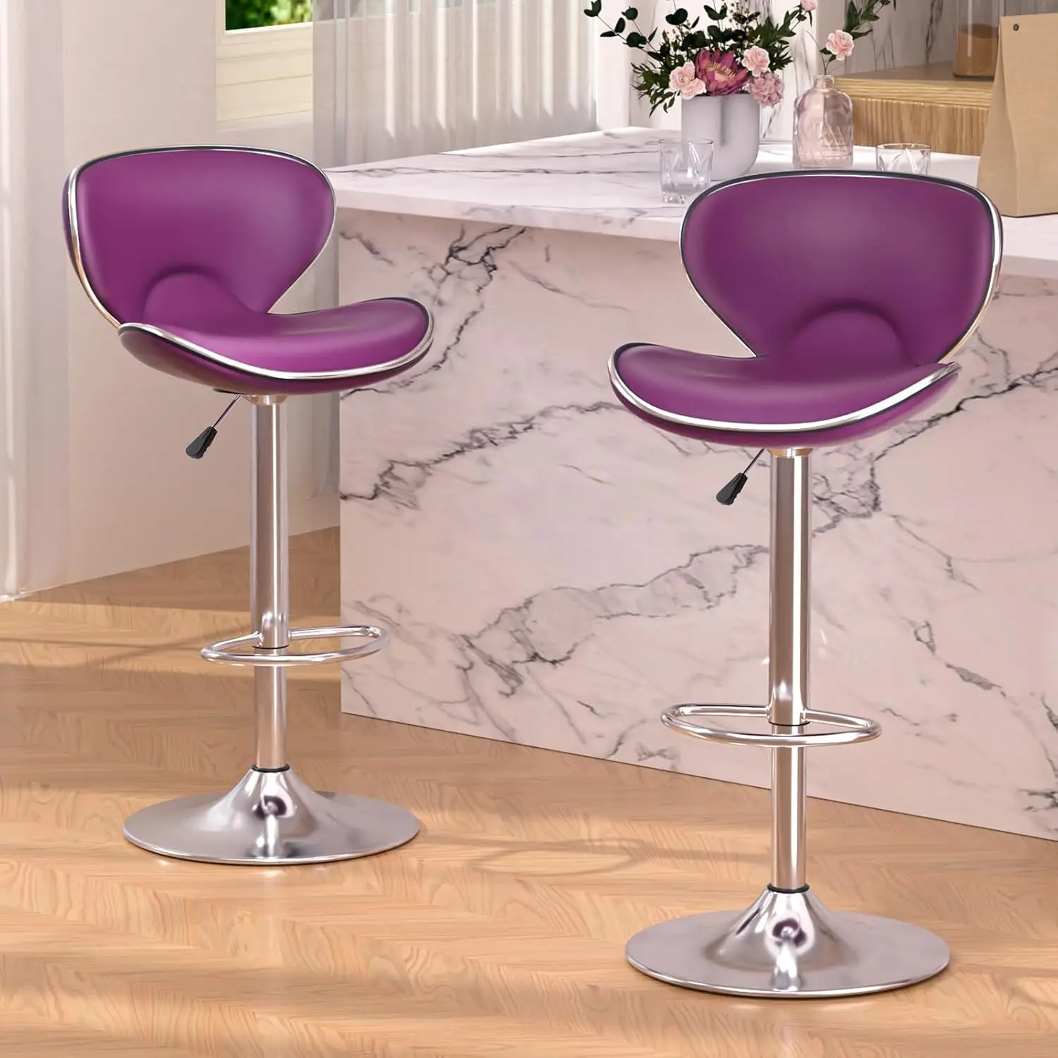 

Bar Stools Set of 2, Adjustable Swivel Barstools for Kitchen Counter, Modern PU Leather Counter Height Bar Chair, Customized