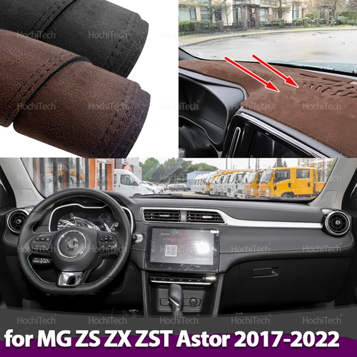 Imagen 1 del producto Alfombrilla para salpicadero de cuero de ante con estilo de coche, alfombrilla negra para salpicadero, alfombra para MG ZS ZX ZST Astor 2017 2018 2019 2020 2021 2022