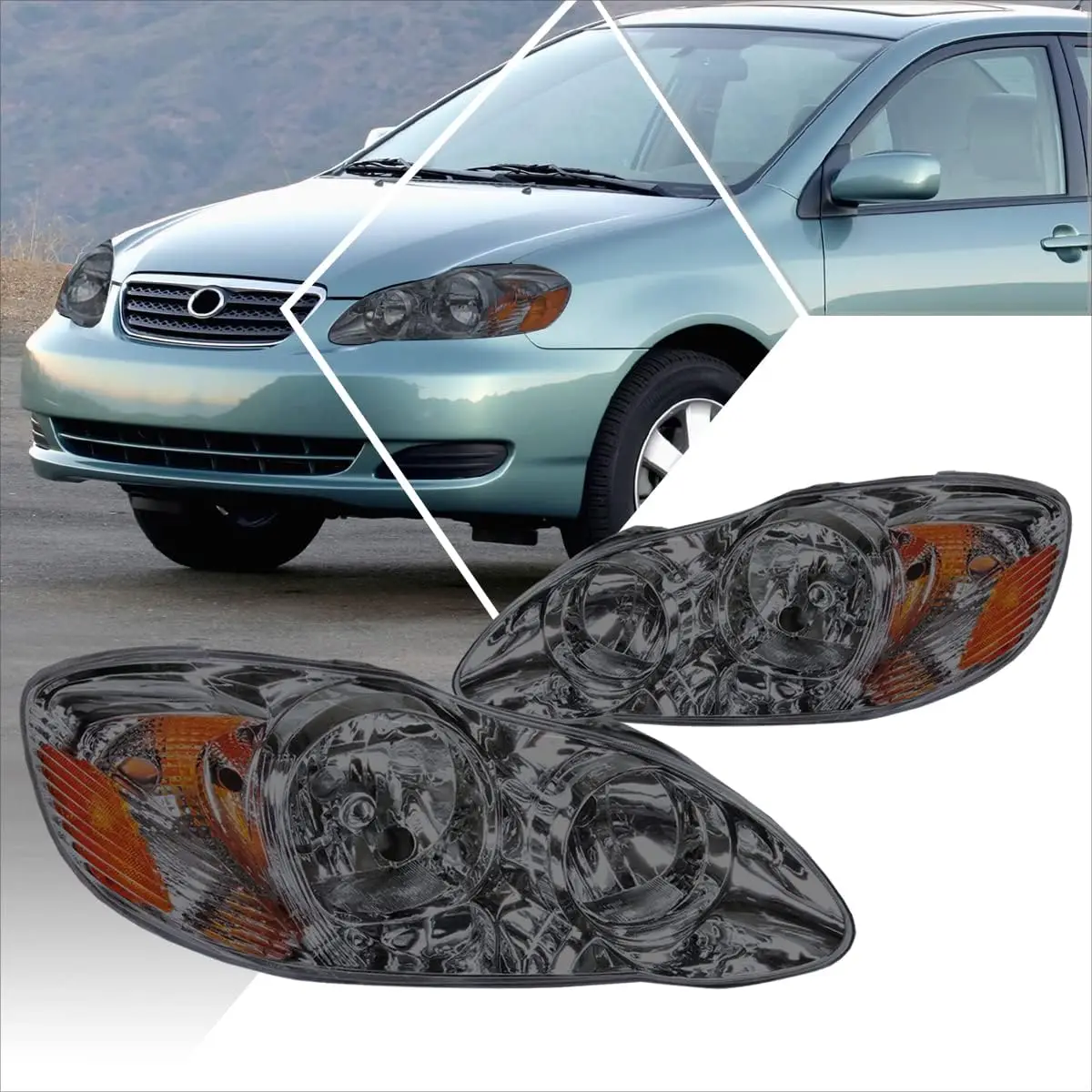 

Headlights Assembly Compatible with 2003-2008 Toyota Corolla, Pair of Headlamps with Smoked Lens