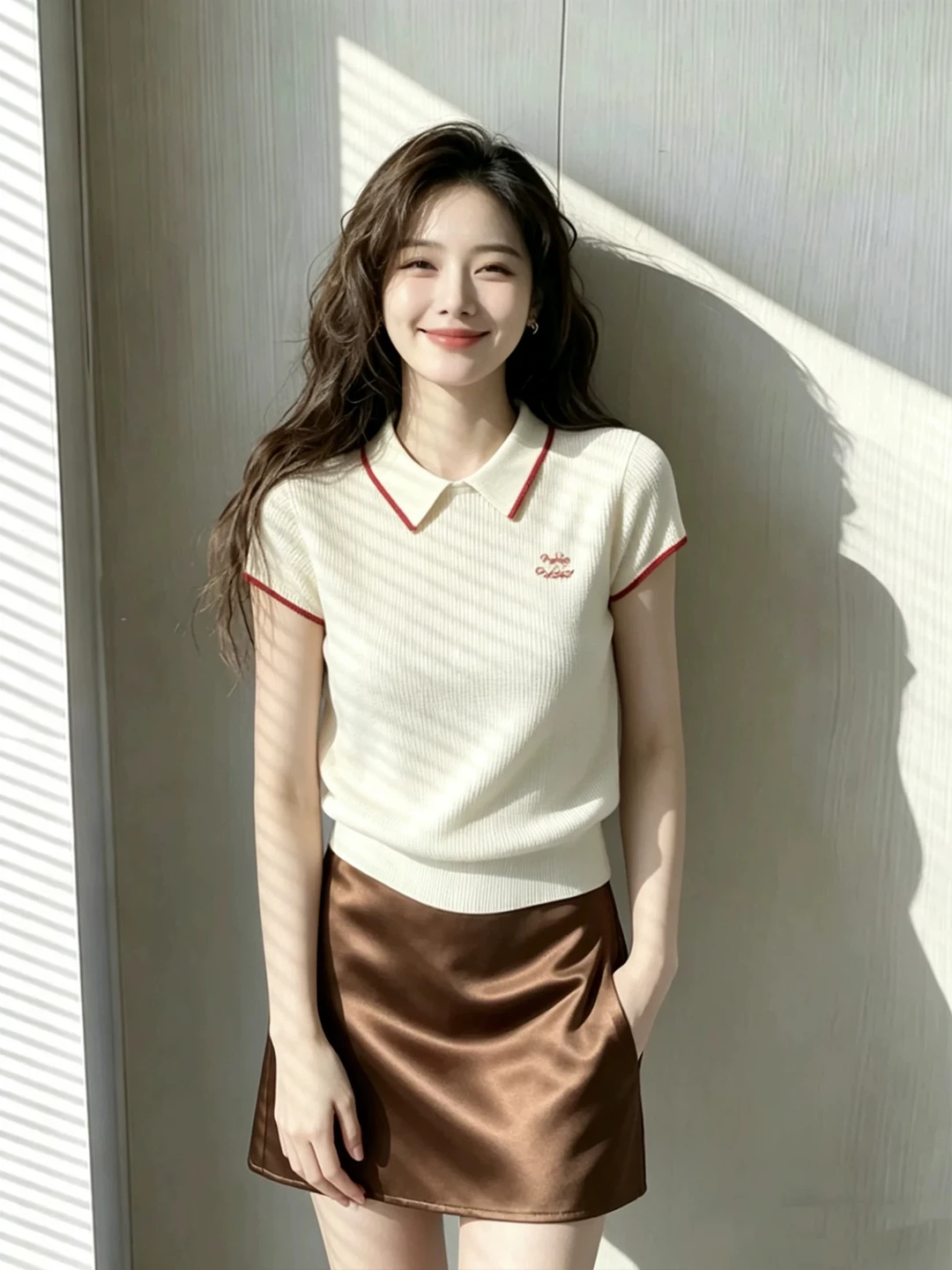 Korean College Style Color Block  Neck Knitted Short Sleeve T-Shirt Women Summer Loose Slimming Ice Silk Top Trendy