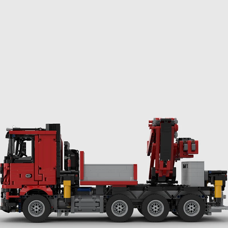 MOC Red F1650 Truck Crane Engineering Vehicle Building Blocks modello di trasporto urbano mattoni di assemblaggio fai da te giocattolo da collezione