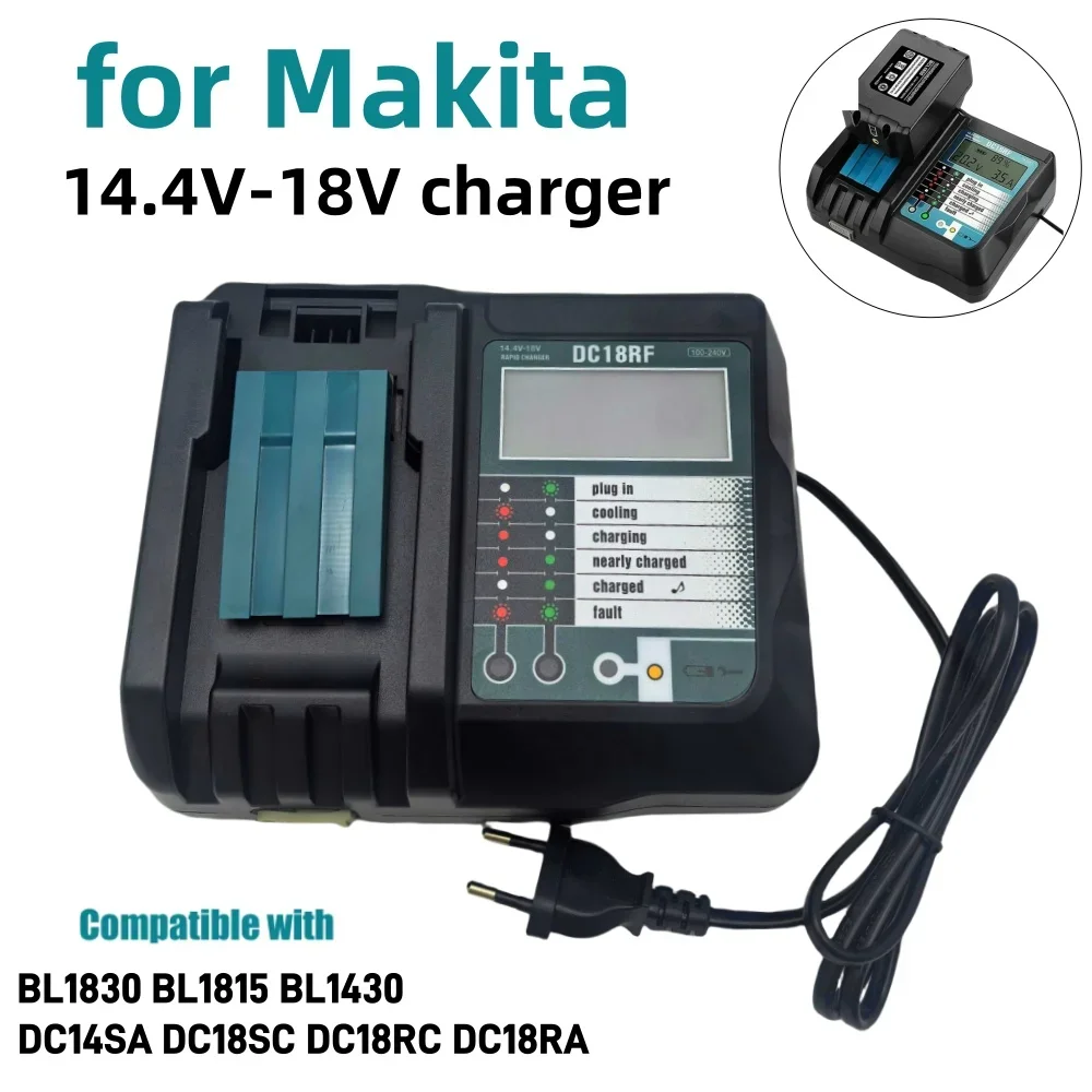 DC18RF Li-ion Super Fast Charger for Makita 14.4V-18V Lithium Battery BL1860B,BL1830,,BL1415,BL1440 with LED Screen, USB Port