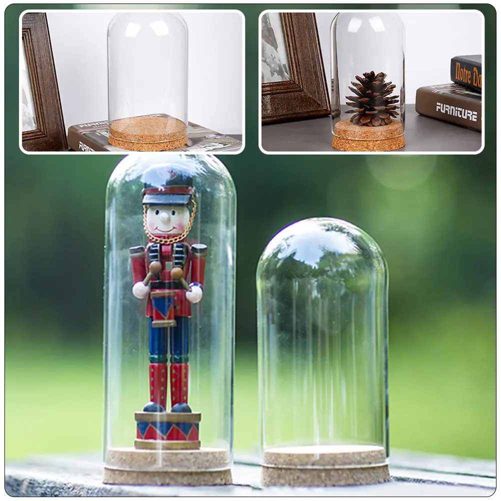 2Pcs Glass Dome Preserved Flower Cover Cork Small Clear Display Case Floral Desktop Decor Micro Landscape Vase Transparent Glass