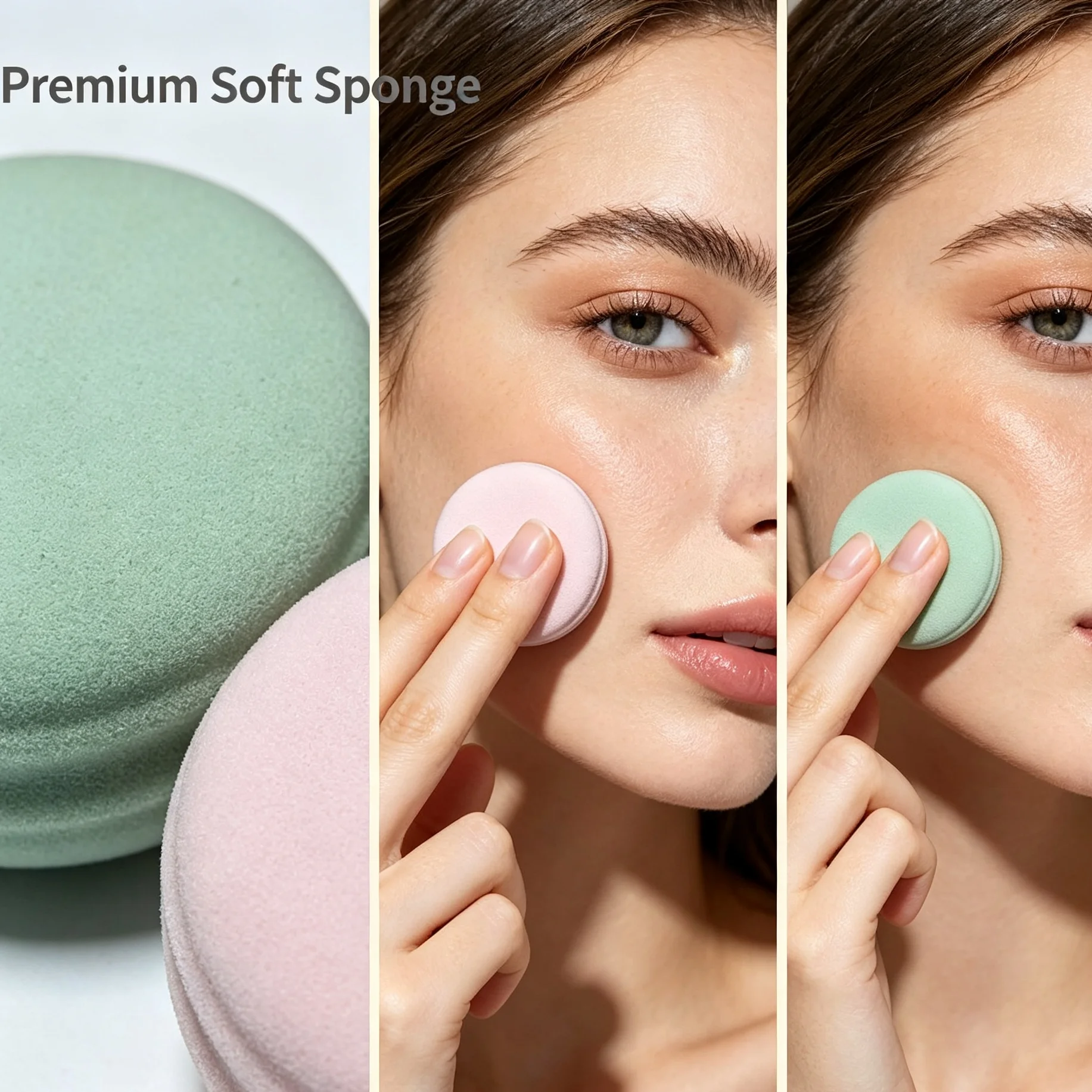 Macaron-shaped powder puff, 2-pack, dual-use makeup powder puff for both dry and wet application.