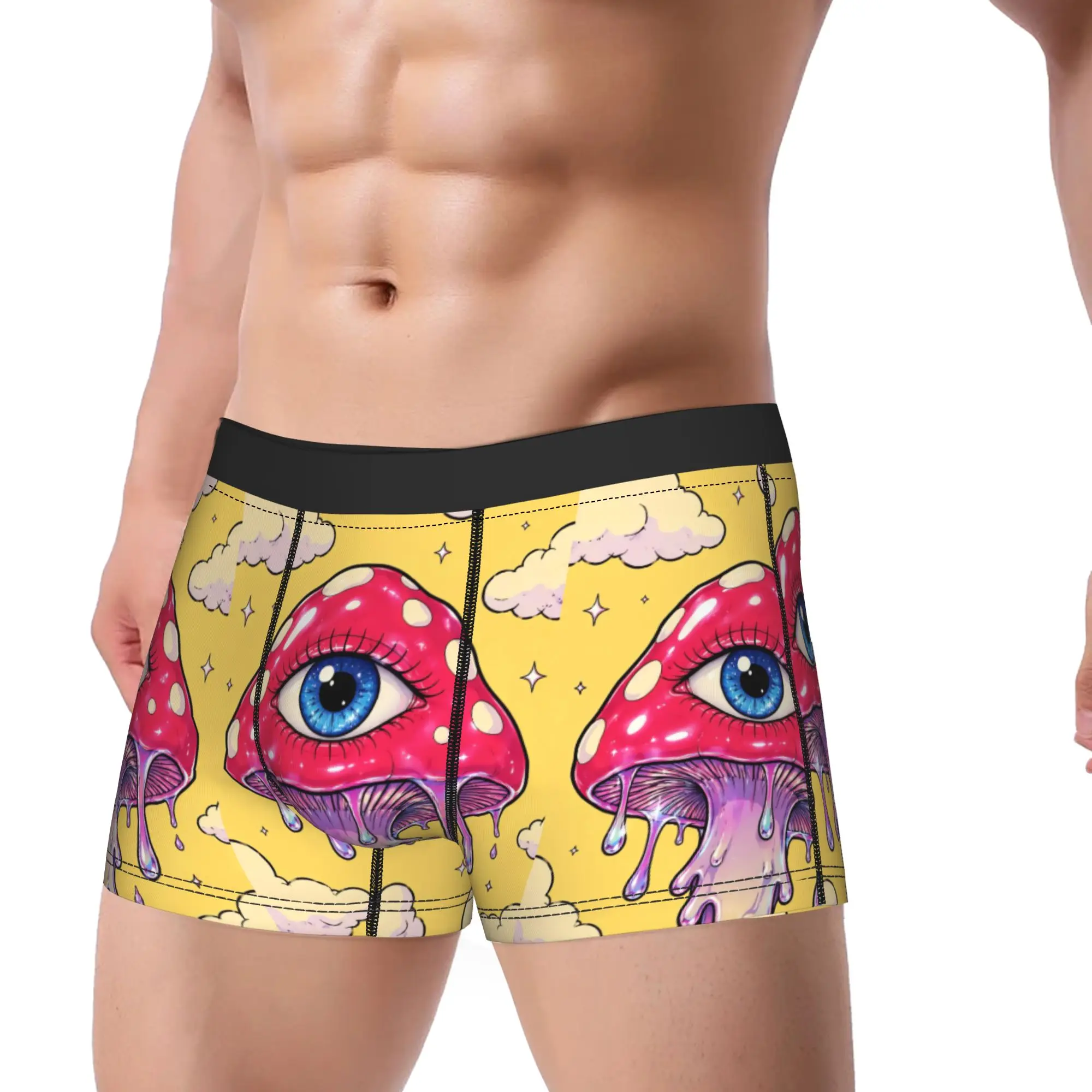 Cartoon Graffiti Pink Dripping Mushroom Shorts Briefs  Underwear Hot Sale Men Comfortable Trunk Custom Plus Size Panties