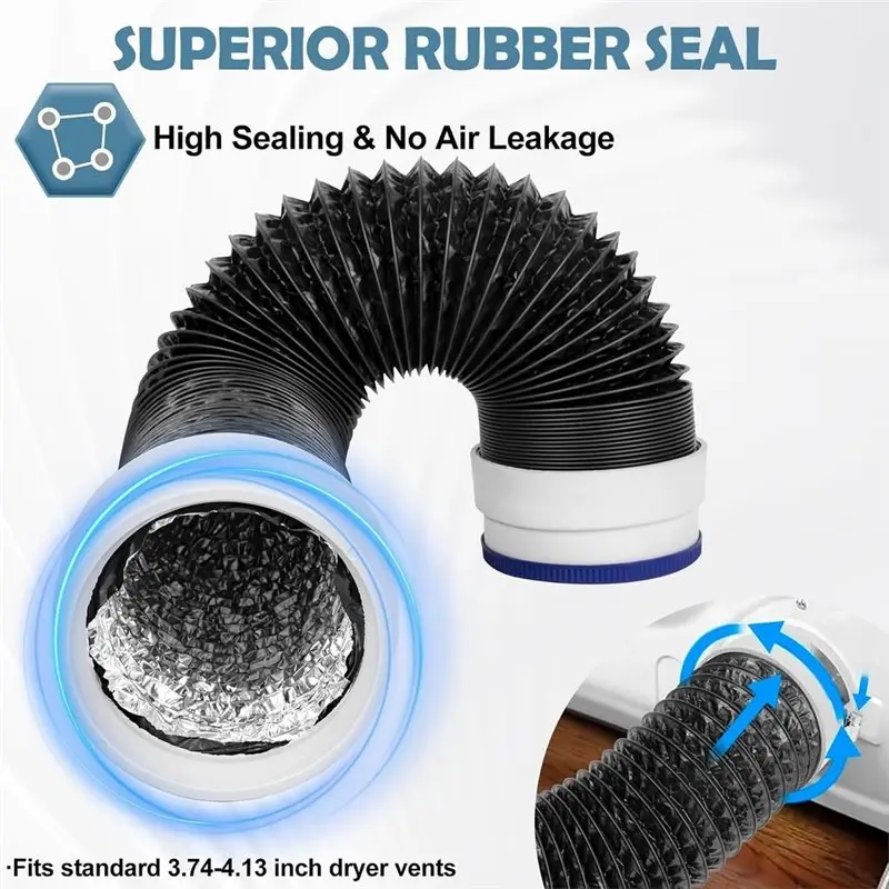 A33R-4Inch Flexible Dryer Vent Hose,6-Layer Thickness, Rubber Seals Connectors, 2 Clamps, For Tight Spaces