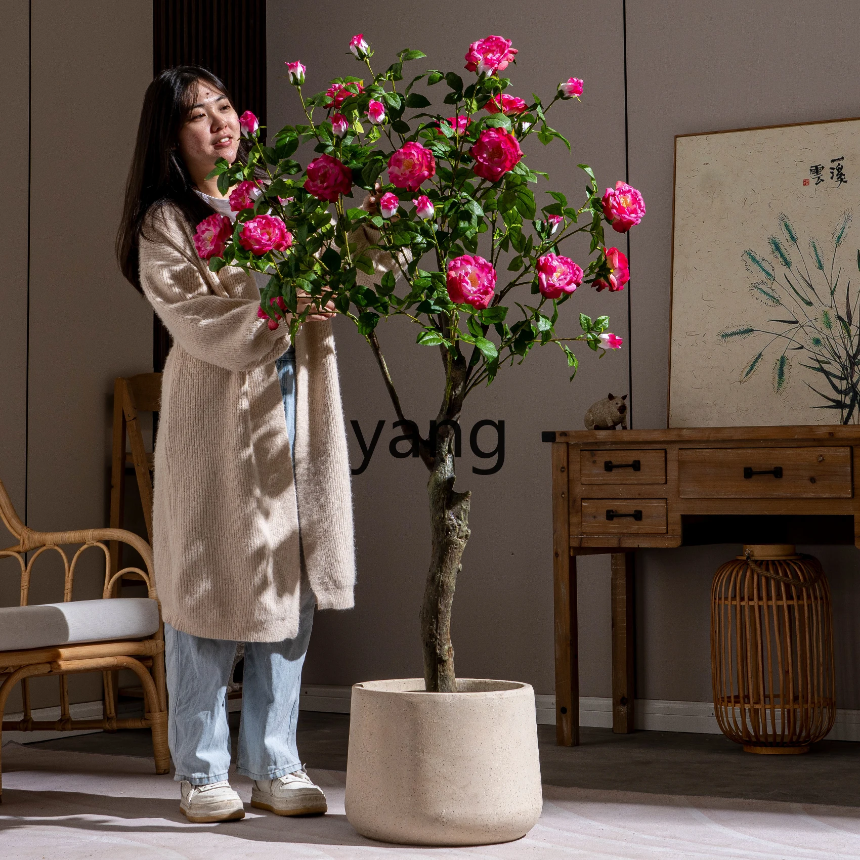 CX high-end simulated green plants potted biomimetic plants rose light luxury landscaping ornament