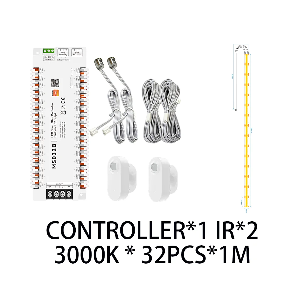 Tuya Smart APP Bluetooth/WIFI/Zigbee Home Stair Light Strip Motion Sensor Automatic Controller 3000K COB Set 12-24V 32 Channels