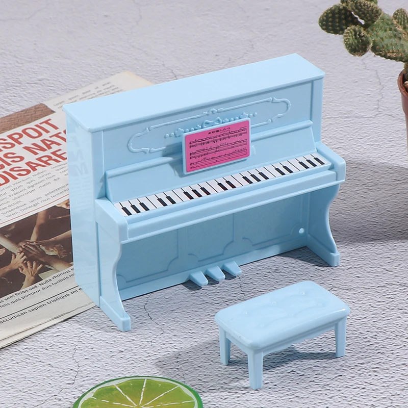 1/12 Dollhouse Mini Piano with Stool Musical Instrument Model for Doll House Accessories Decor Miniature Retro Piano Set