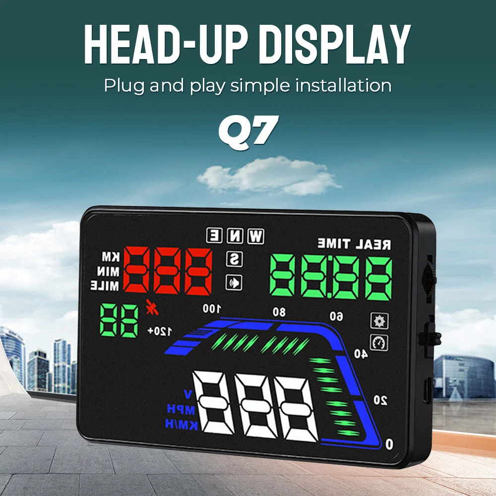 

Universal car Accessories Car HUD Display Overspeed Warning 5.5 " Q7 Windshield Projector GPS Digital Clock Head-up Display