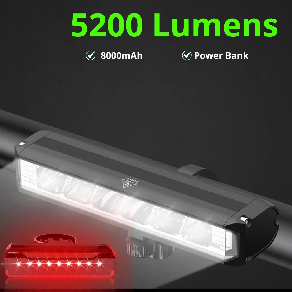 8000Mah 5Led Powerful Bike Light Front Waterproof Led Flashlight Bicycle Light Rechargeable 5200Lm Headlight Bicycle Accessories
