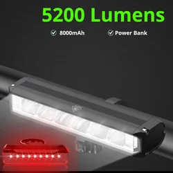 8000Mah 5Led Powerful Bike Light Front Waterproof Led Flashlight Bicycle Light Rechargeable 5200Lm Headlight Bicycle Accessories