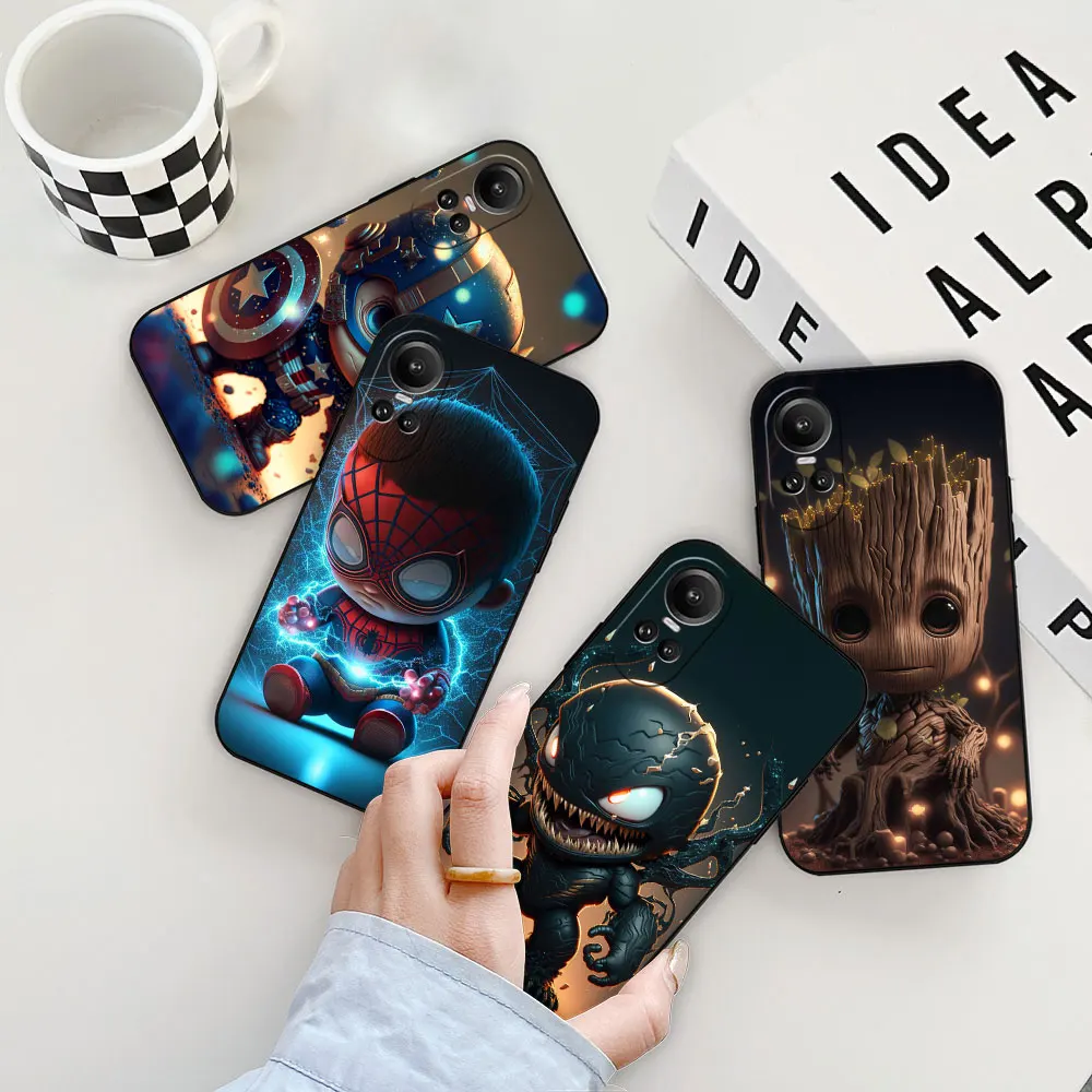 Baby Marvel Venom Groot SpiderMan Phone Case For OPPO Reno 11 11F 10 8 8T 7 7Z 6 6Z 5 4 3 2F Z ACE Pro Plus 5G Black Soft Cover