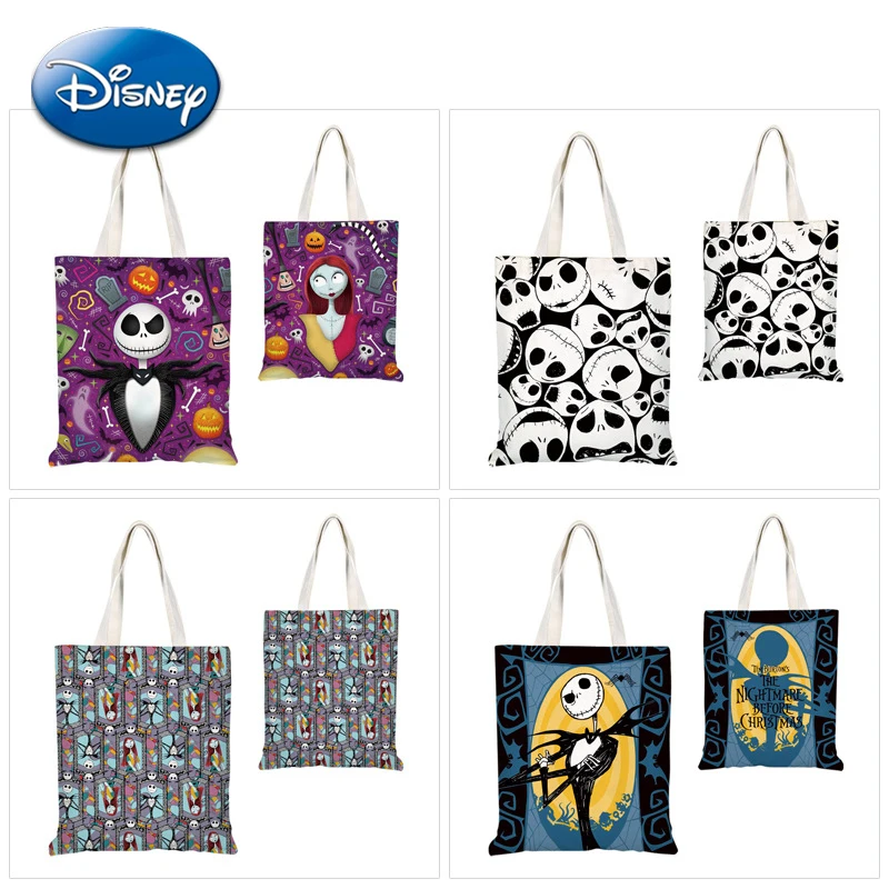 

Disney Nightmare Before Christmas Canvas Shoulder Bag Cartoon Jack Sally Casual Handbag Large Capacity Beach Crossbody Bags Gift