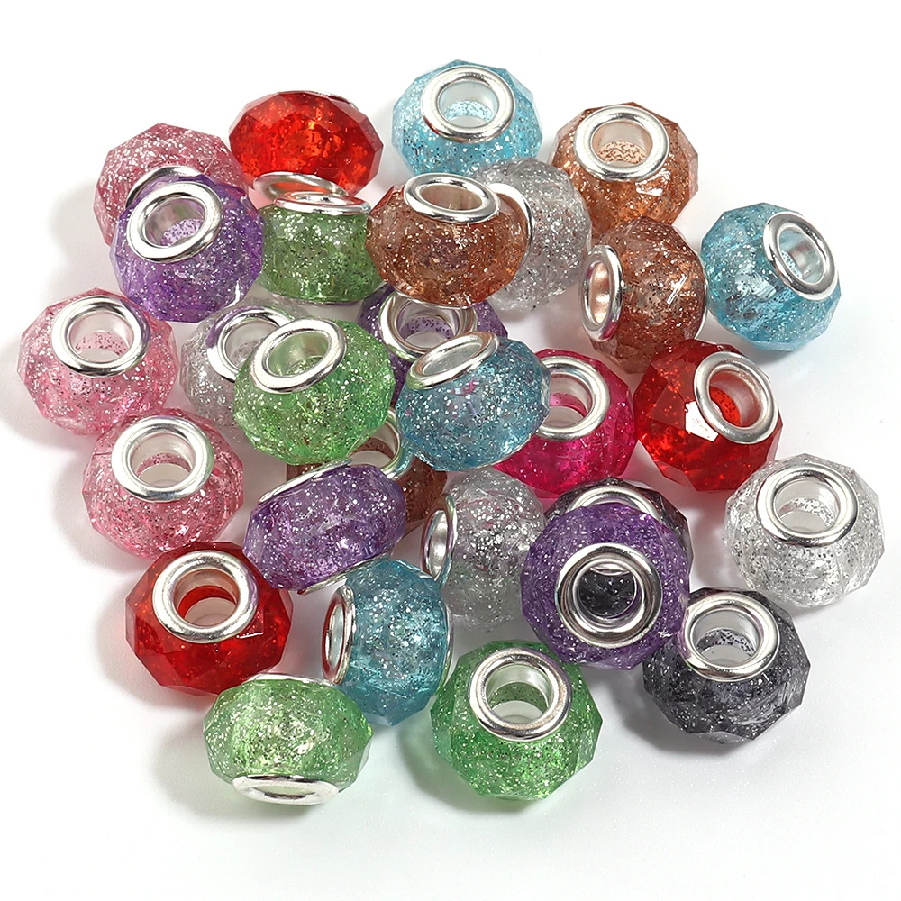 20 Stück 14mm Glitzer-Facetten-Harzperlen Muranos Großloch-Abstandsperlen für DIY Armband Halskette Schmuckherstellung Zubehör – Detail 3