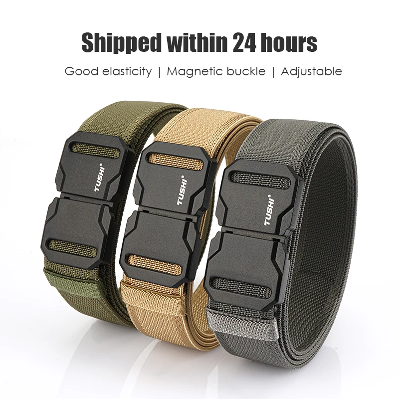 VATLTY New Magnetic Elastic Belt for Men Matte Metal Buckle Quick Release Outdoor Casual Belt Genuine Nylon Stretch Waistband