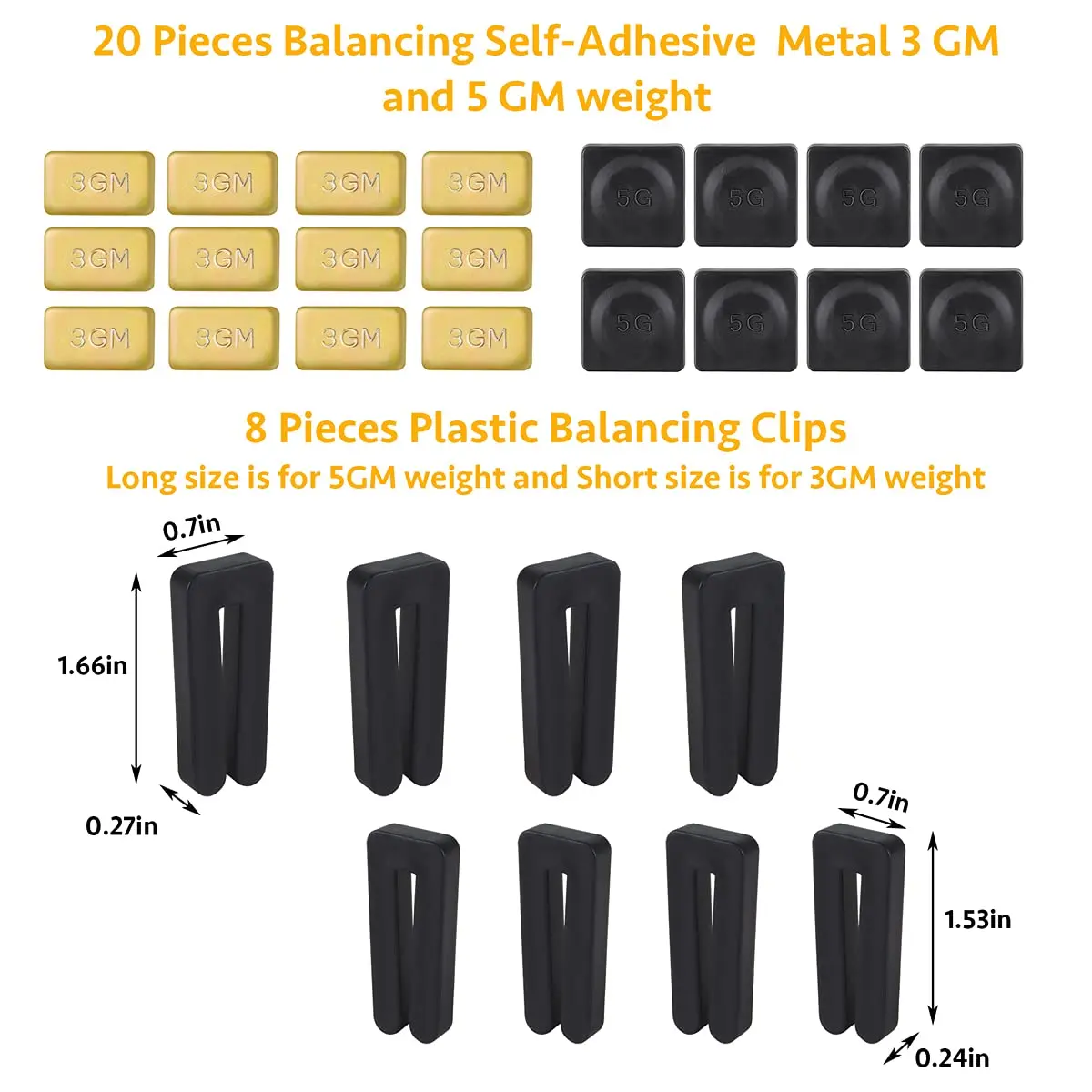 A006-8 Sets Ceiling Fan Blade Balancing Kit Including Metal Self-Adhesive Gold 3G Weight, Metal Self-Adhesive Black 5G Weight