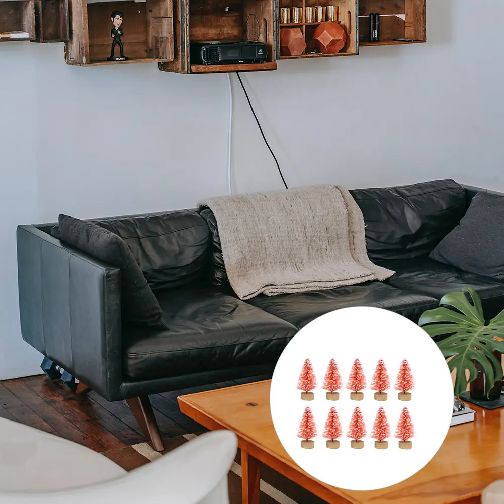 

12 Pcs Christmas Trees Hemp Thread Trees Hemp Thread Wood Base Decorations Realistic Home Office Car Study Living Room