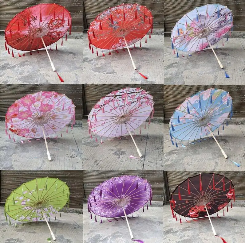 Handmade Chinese Oiled Paper Umbrella Parasol Classical Painting Dancing Props Plum Blossom Umbrella With Tassels ni576