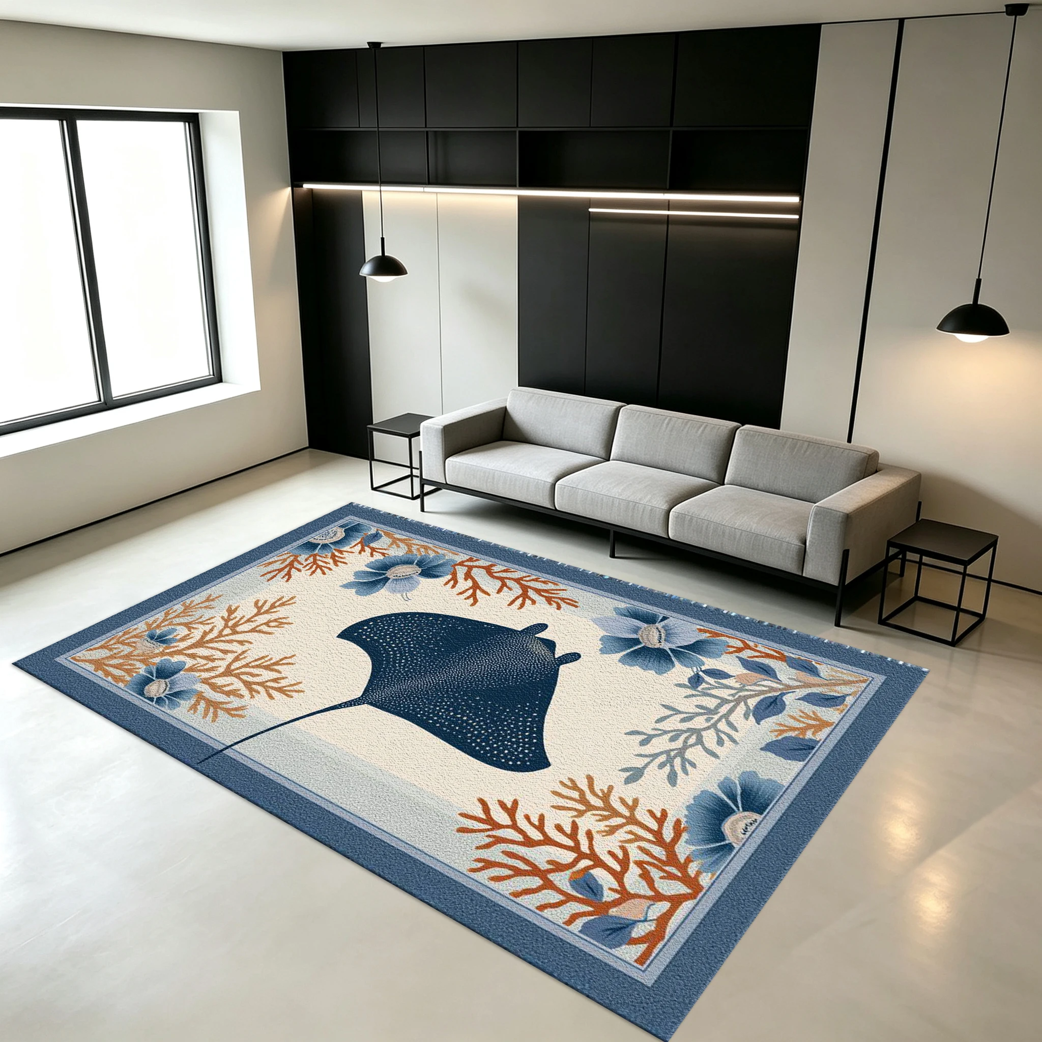 Ocean Manta Ray Coral Floral Carpet Floor Decoration Stylish Indoor Decorative Carpet