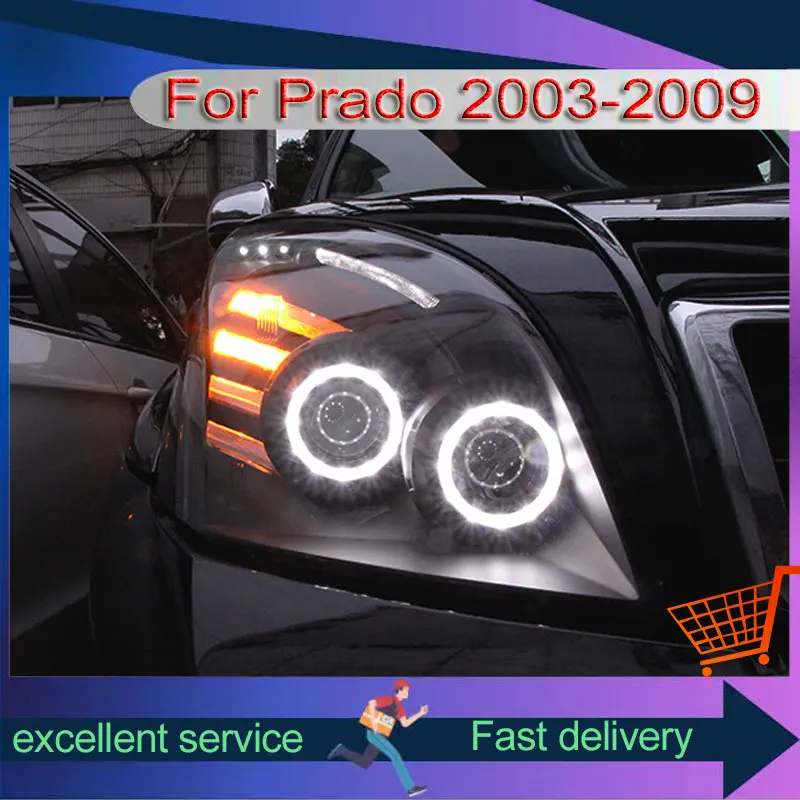 

Автомобильные фары для Toyota 2003-2009 Prado LC120, обновление DRL, ксеноновые лампы, глаза ангела, передняя лампа, объектив проектора, автомобильные аксессуары