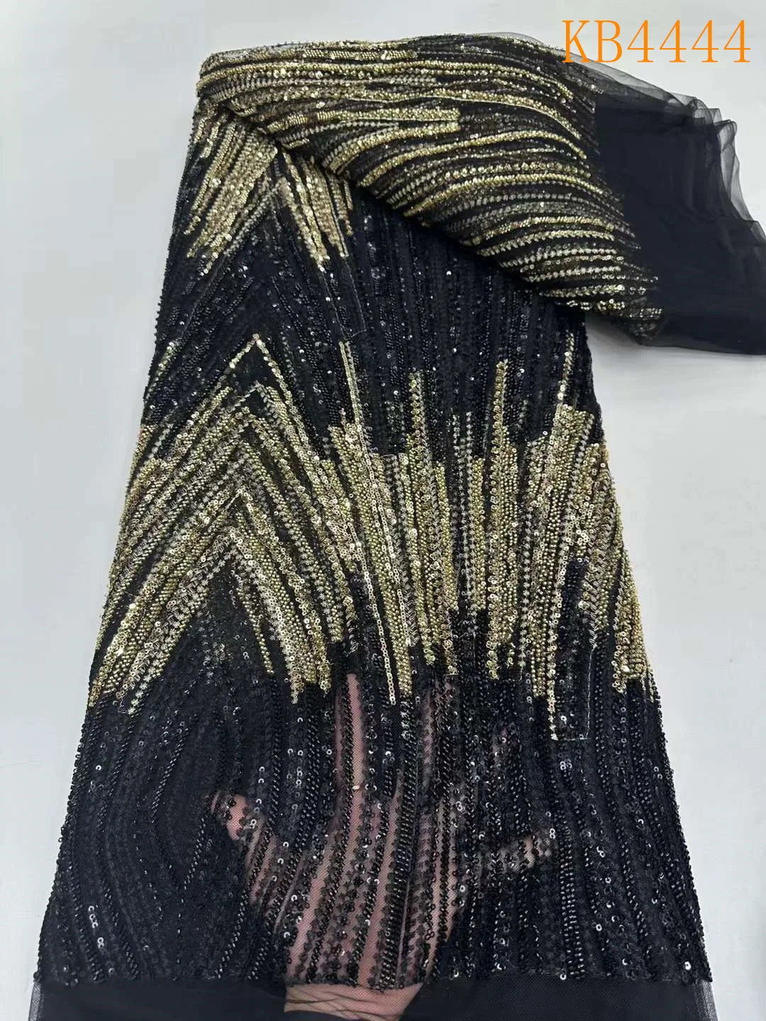 

African Lace Fabric 5 Yards High Quality 2025 Burnt Orange Beaded Lace Fabric Sequence French Mesh Lace Fabric For Sewing KB4444