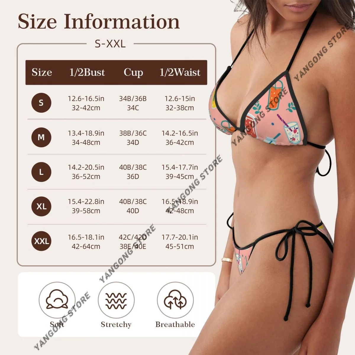 Summer Drinks Refreshing Cocktail Summer Pattern Swimsuits Women Sexy Bikinis Swimwear Suit Micro Thongs Bordered Beachwear
