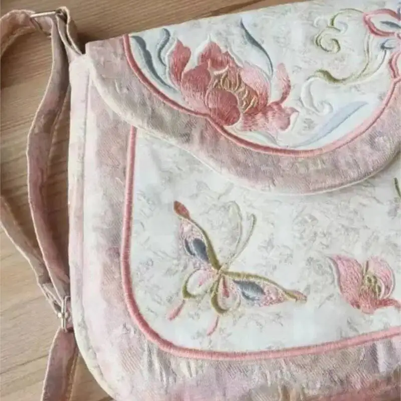 Bloom Chinese Style Embroidered Pink Crossbody Women Fairycore Aesthetic Messenger Bag Y2k Hot Girls Shoulder Bags Purse