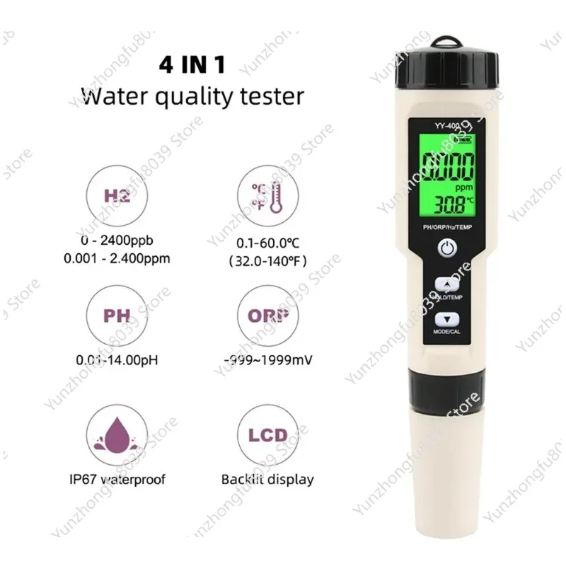 New YY-400 Hydrogen Ion Concentration Water Quality Test Pen PH/ORP/H2 and TEM 4 in 1 Digital Drinking Water Meter