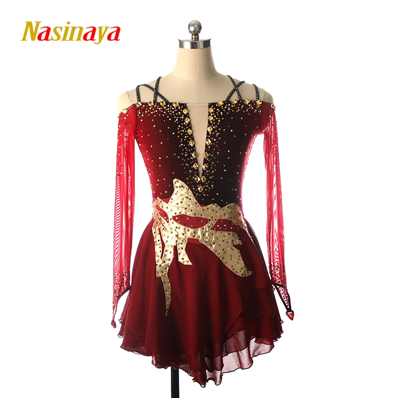 

Figure Skating Performance Costume Professional Custom Diamond Dress Children'S Skating Performance Uniform Golden Flower