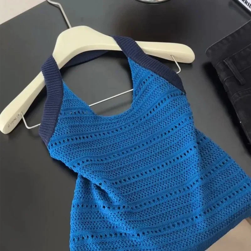 Sexy Tanks 2026 Women's Clothing Sleeveless Tunic Tees Chic Backless Korean Camisetas Knitted Crop Tops Hollow Out Summer Vest