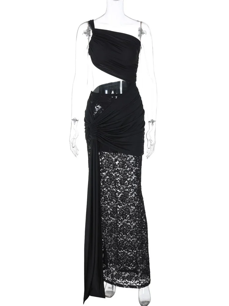 Lace Hollow Out 2 Piece-Set Long Skirt Female Cropped Bandage Top And Sexy Maxi Skirt Sets Summer Casual Women's Outfits